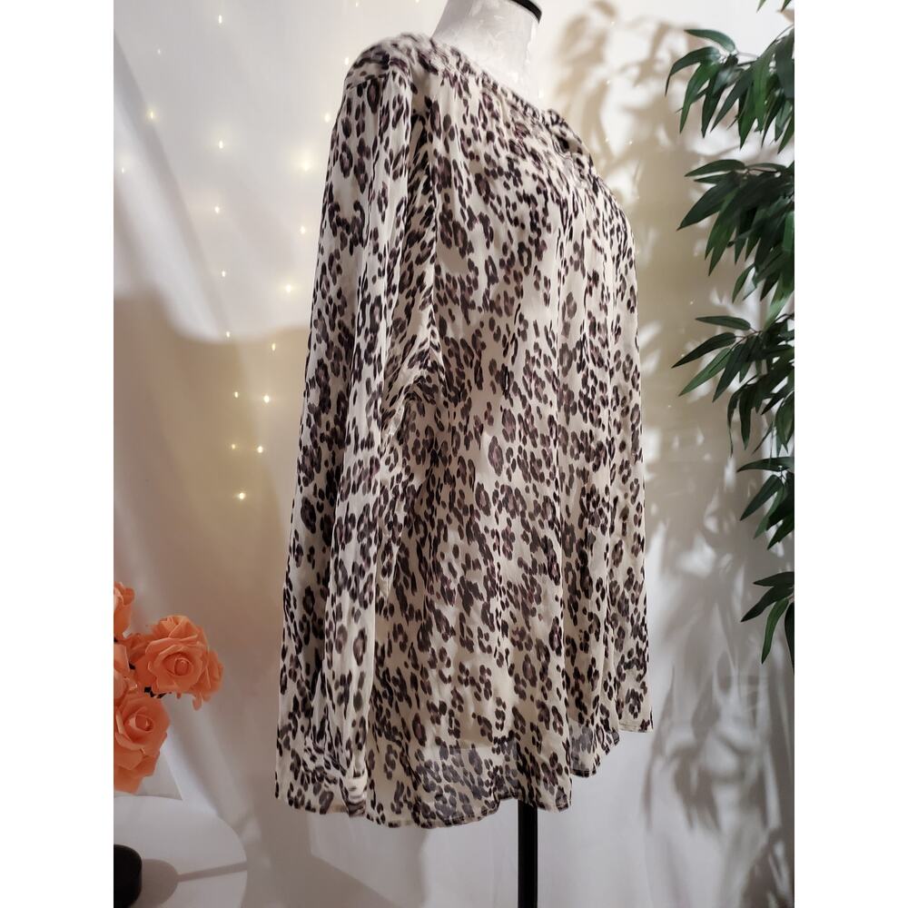 Lucky Brand Womens Sheer Leopard Animal Print Button Blouse Top Size 3X Mob Wife - Picture 4 of 9